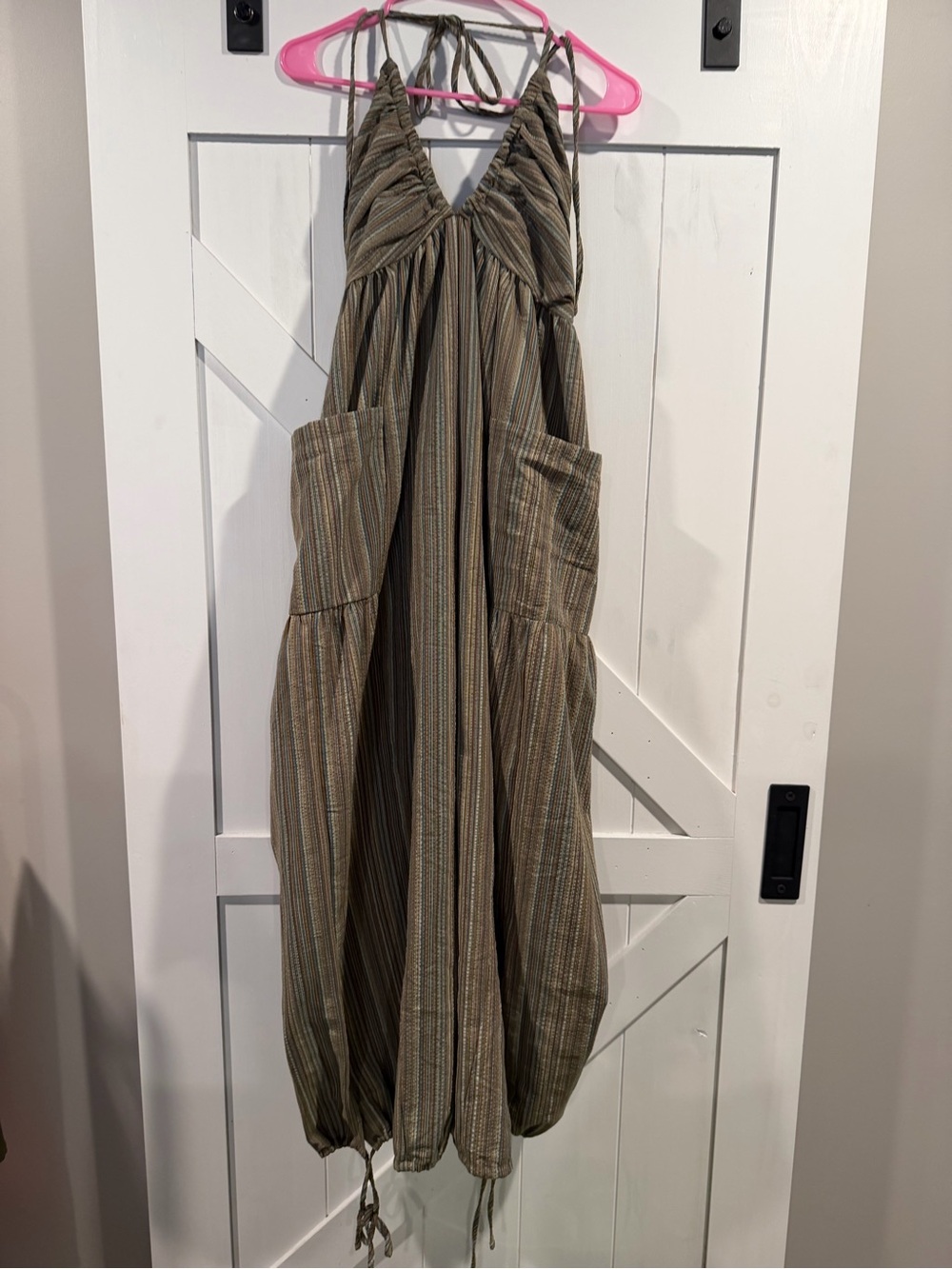 Cupshe Olive Striped Tie-Back Harem Jumpsuit